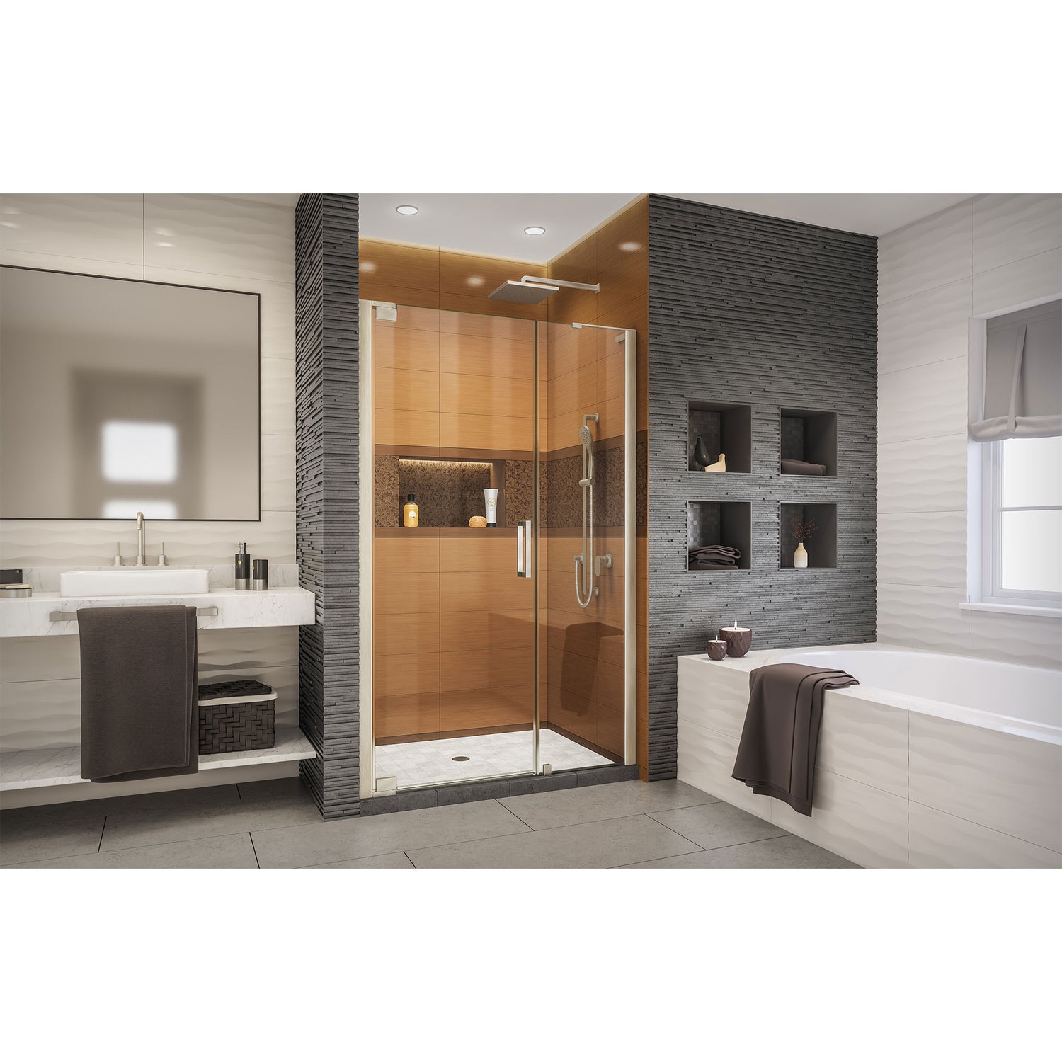 DreamLine Elegance-LS 48 1/4 - 50 1/4 in. W x 72 in. H Frameless Pivot Shower Door in Brushed Nickel