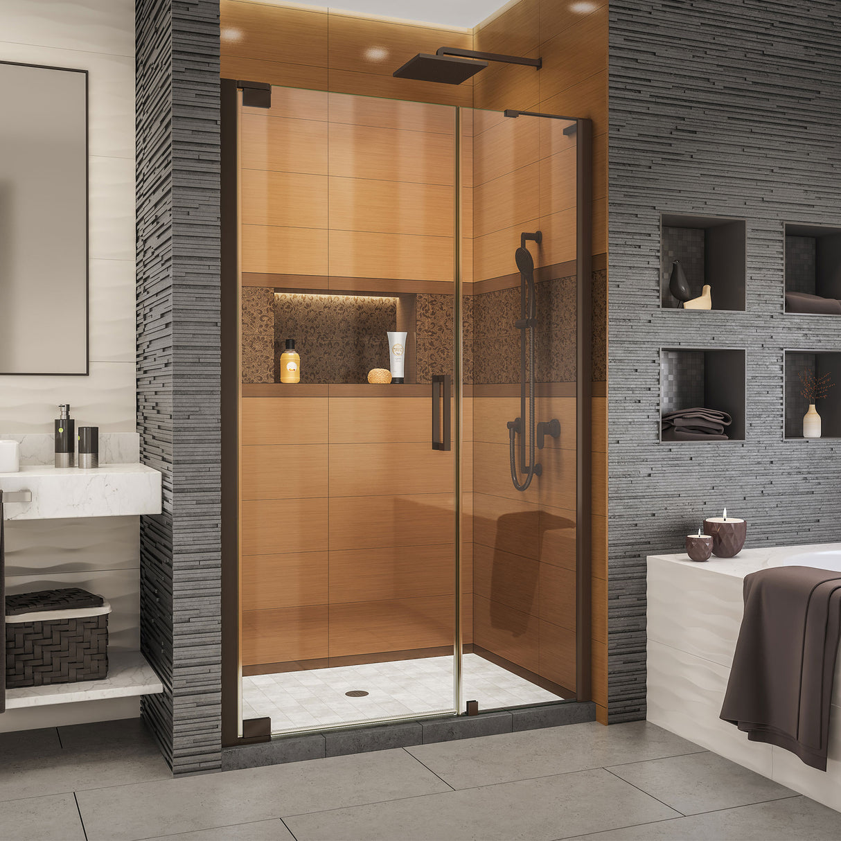 DreamLine Elegance-LS 44 3/4 - 46 3/4 in. W x 72 in. H Frameless Pivot Shower Door in Oil Rubbed Bronze