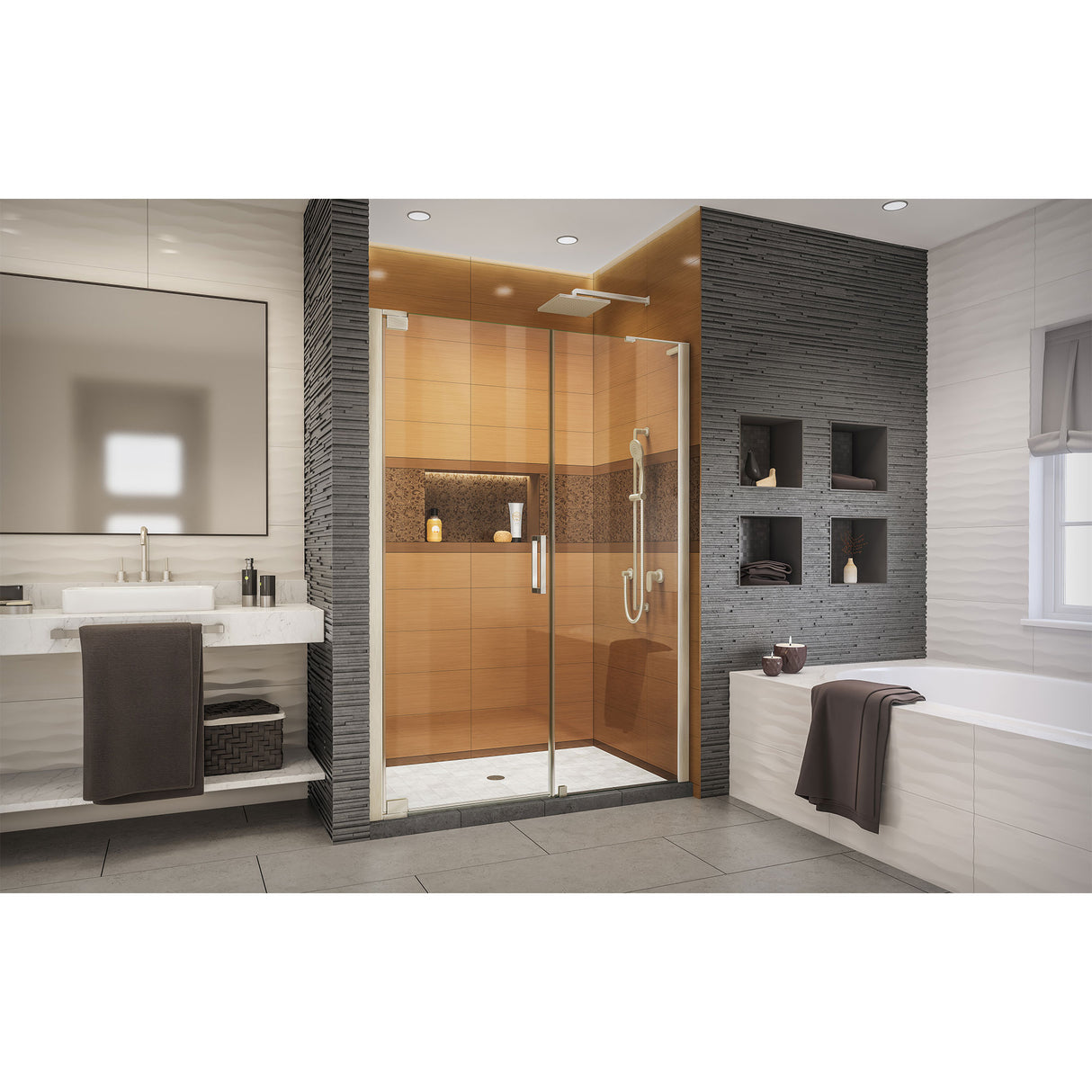 DreamLine Elegance-LS 57 3/4 - 59 3/4 in. W x 72 in. H Frameless Pivot Shower Door in Brushed Nickel