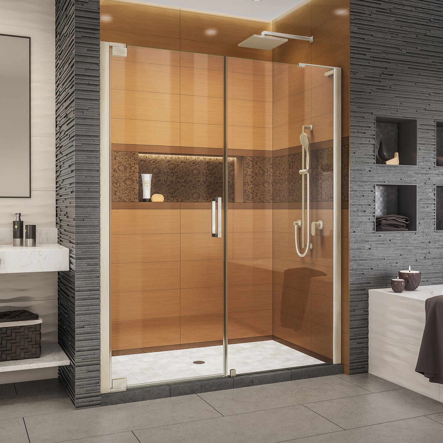 DreamLine Elegance-LS 63 3/4 - 65 3/4 in. W x 72 in. H Frameless Pivot Shower Door in Brushed Nickel