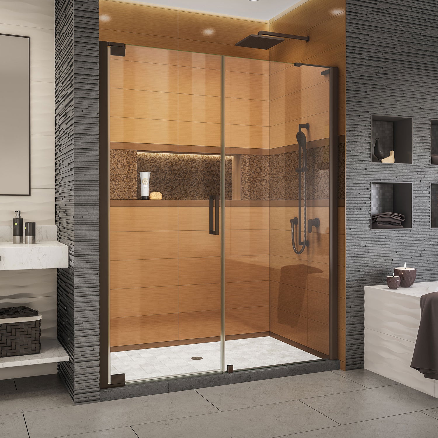 DreamLine Elegance-LS 53 1/4 - 55 1/4 in. W x 72 in. H Frameless Pivot Shower Door in Oil Rubbed Bronze