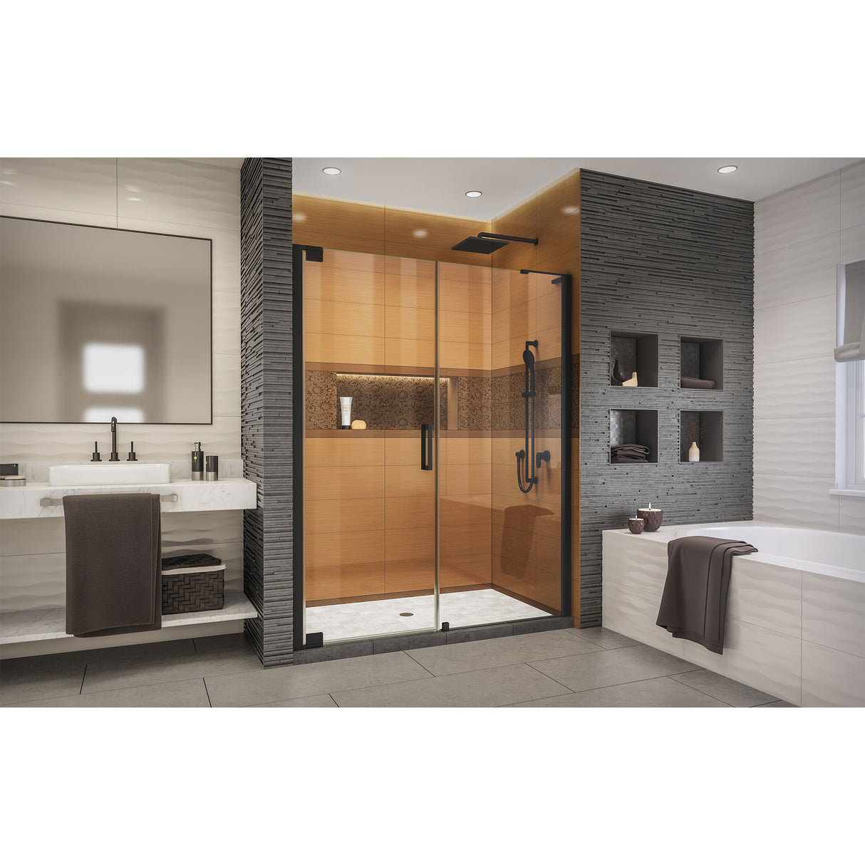 DreamLine Elegance-LS 55 - 57 in. W x 72 in. H Frameless Pivot Shower Door in Satin Black