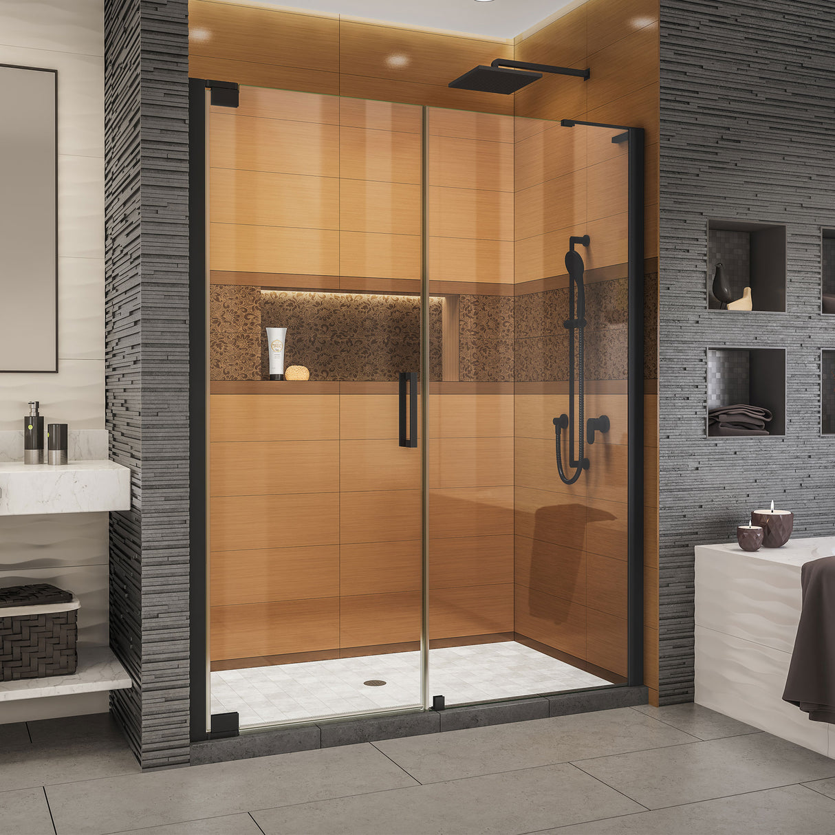 DreamLine Elegance-LS 53 1/4 - 55 1/4 in. W x 72 in. H Frameless Pivot Shower Door in Satin Black