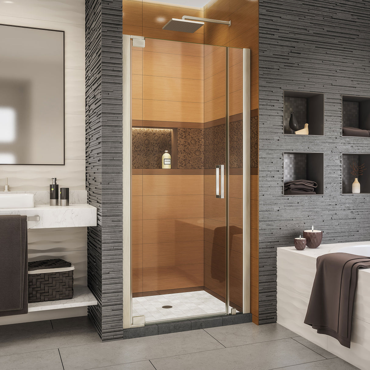 DreamLine Elegance-LS 34 1/2 - 36 1/2 in. W x 72 in. H Frameless Pivot Shower Door in Brushed Nickel