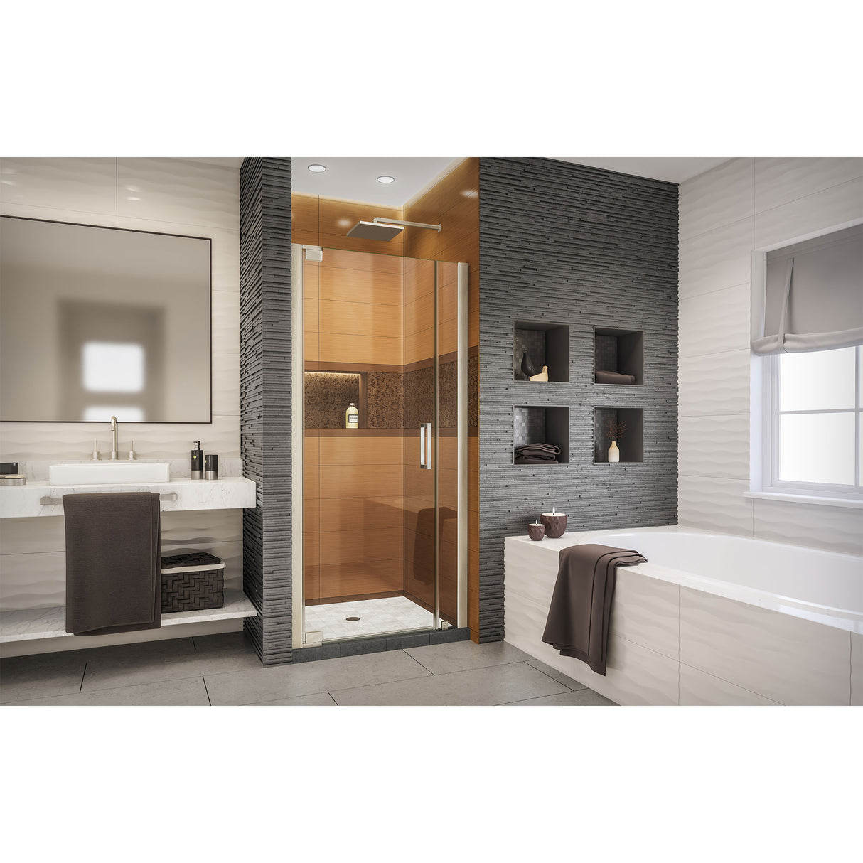 DreamLine Elegance-LS 36 1/4 - 38 1/4 in. W x 72 in. H Frameless Pivot Shower Door in Brushed Nickel