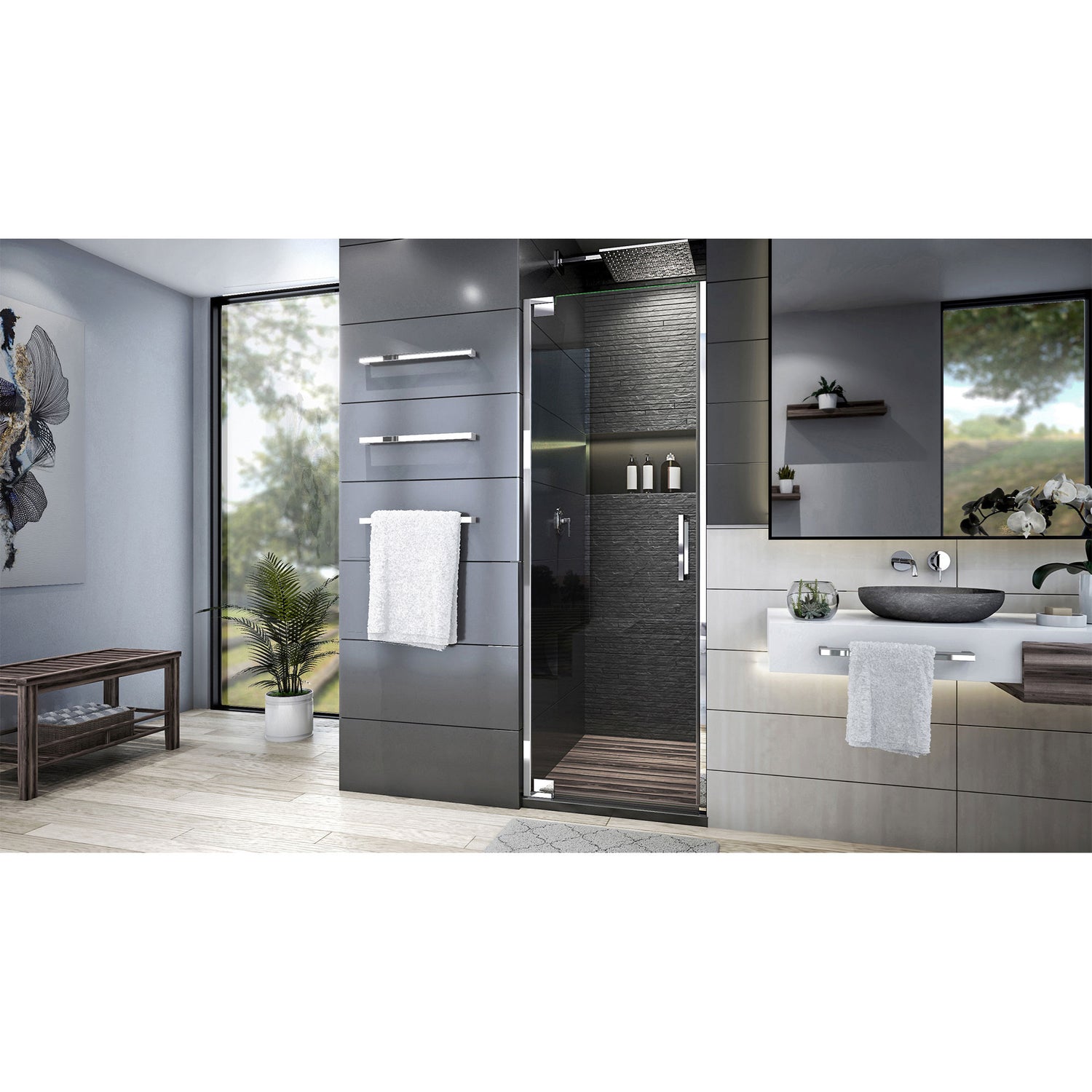 DreamLine Elegance Plus 34-34 1/2 in. W x 72 in. H Frameless Pivot Shower Door in Chrome