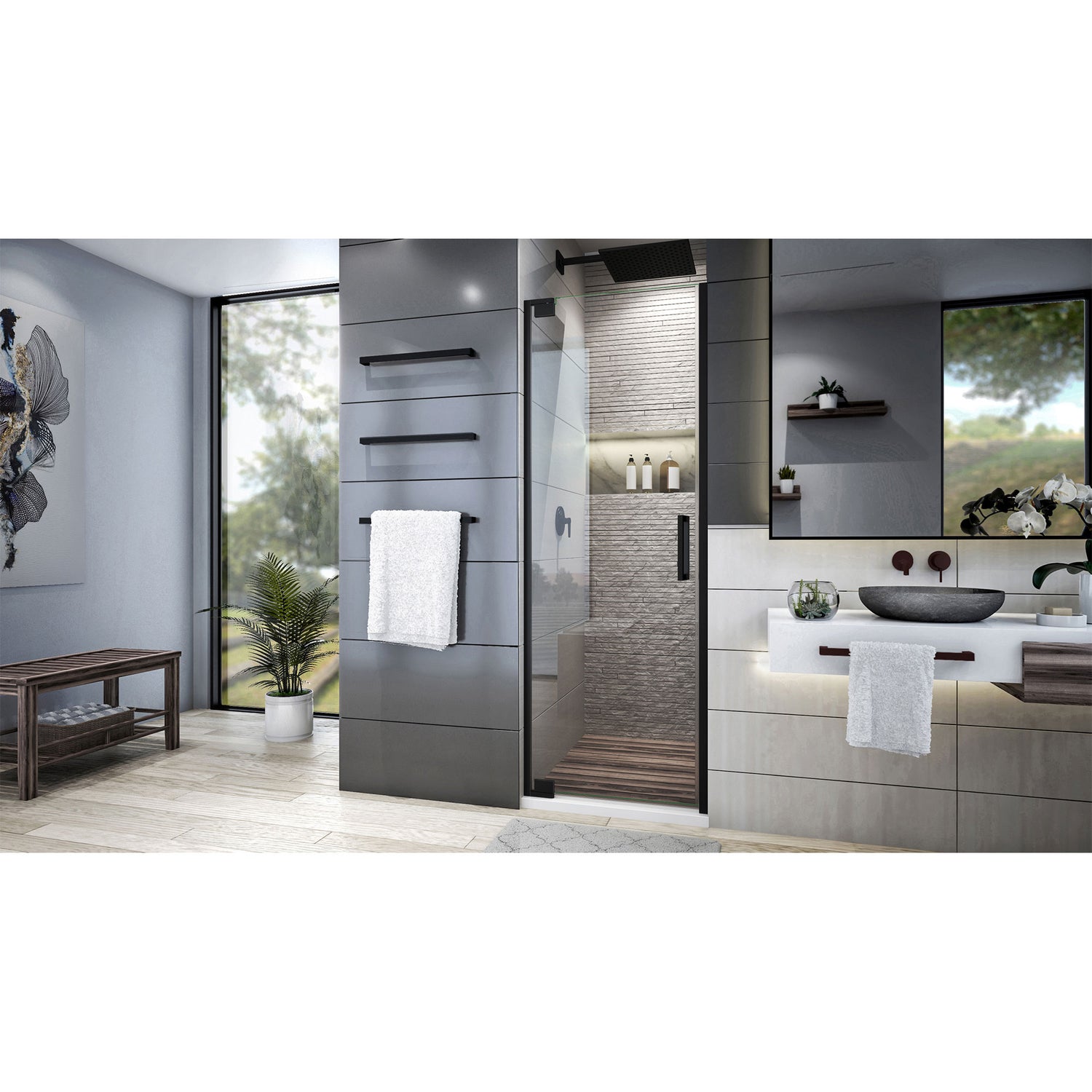 DreamLine Elegance Plus 34-34 1/2 in. W x 72 in. H Frameless Pivot Shower Door in Satin Black