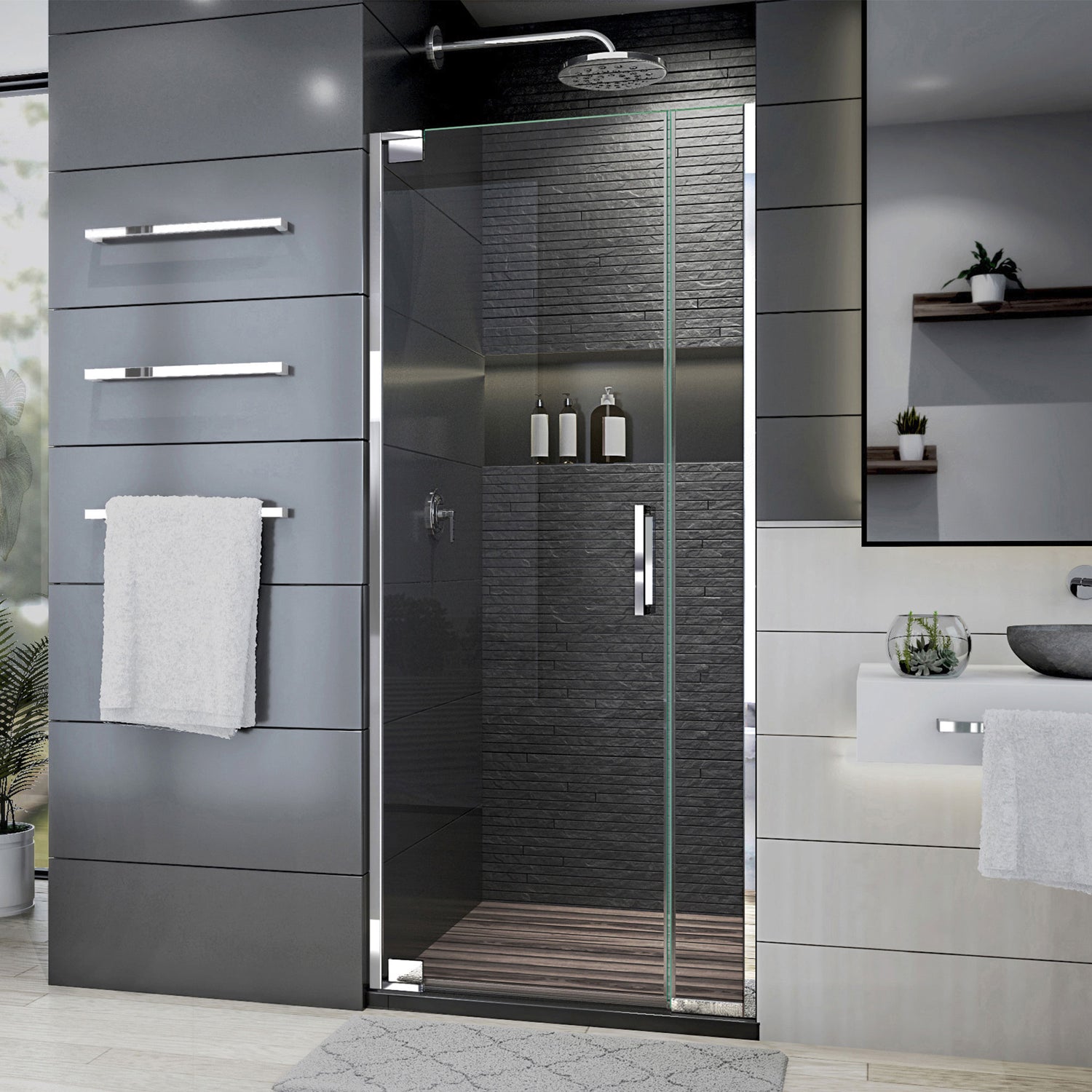 DreamLine Elegance Plus 30-30 3/4 in. W x 72 in. H Frameless Pivot Shower Door in Chrome
