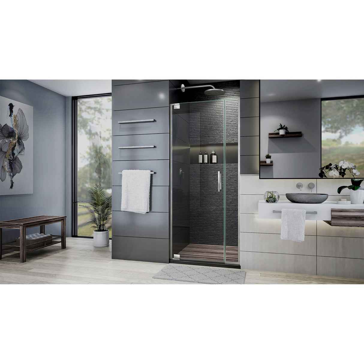 DreamLine Elegance Plus 34-34 3/4 in. W x 72 in. H Frameless Pivot Shower Door in Brushed Nickel