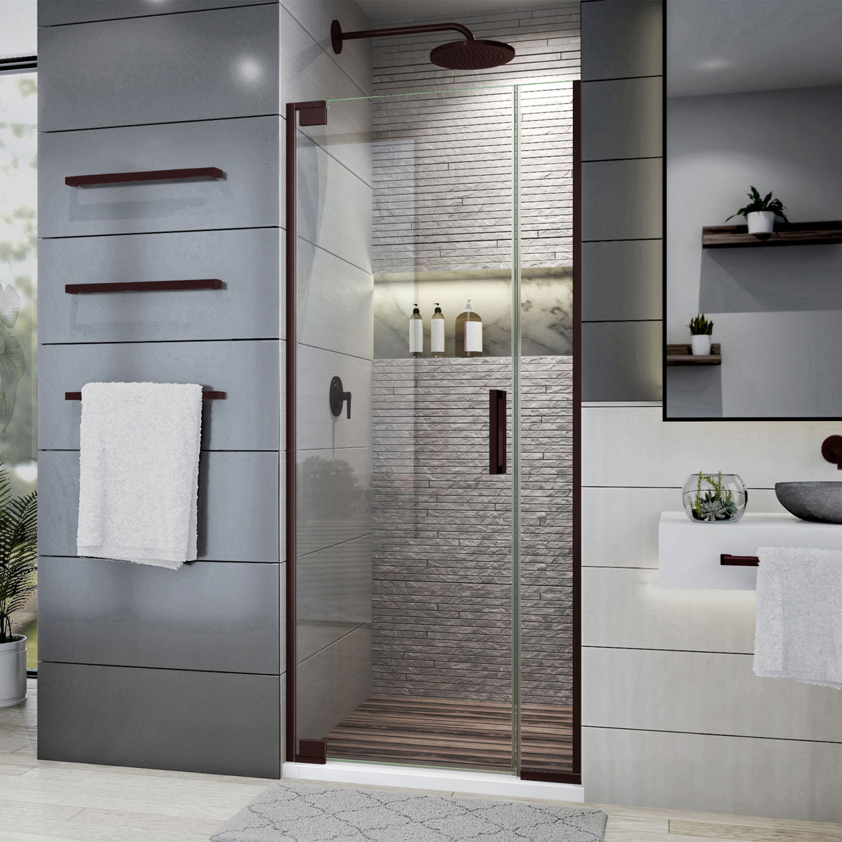 DreamLine Elegance Plus 34-34 3/4 in. W x 72 in. H Frameless Pivot Shower Door in Oil Rubbed Bronze