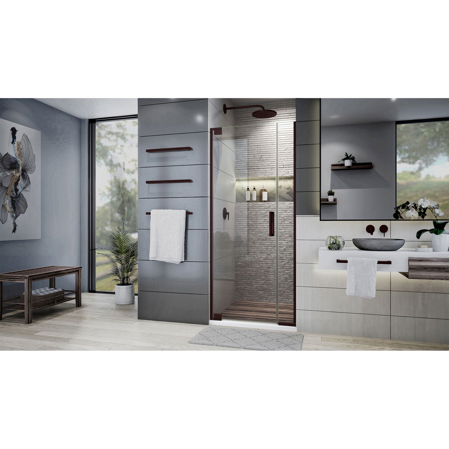 DreamLine Elegance Plus 30-30 3/4 in. W x 72 in. H Frameless Pivot Shower Door in Oil Rubbed Bronze
