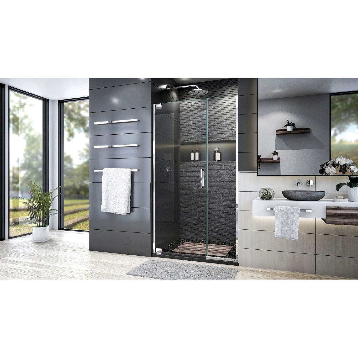 DreamLine Elegance Plus 39 3/4 - 40 1/2 in. W x 72 in. H Frameless Pivot Shower Door in Chrome