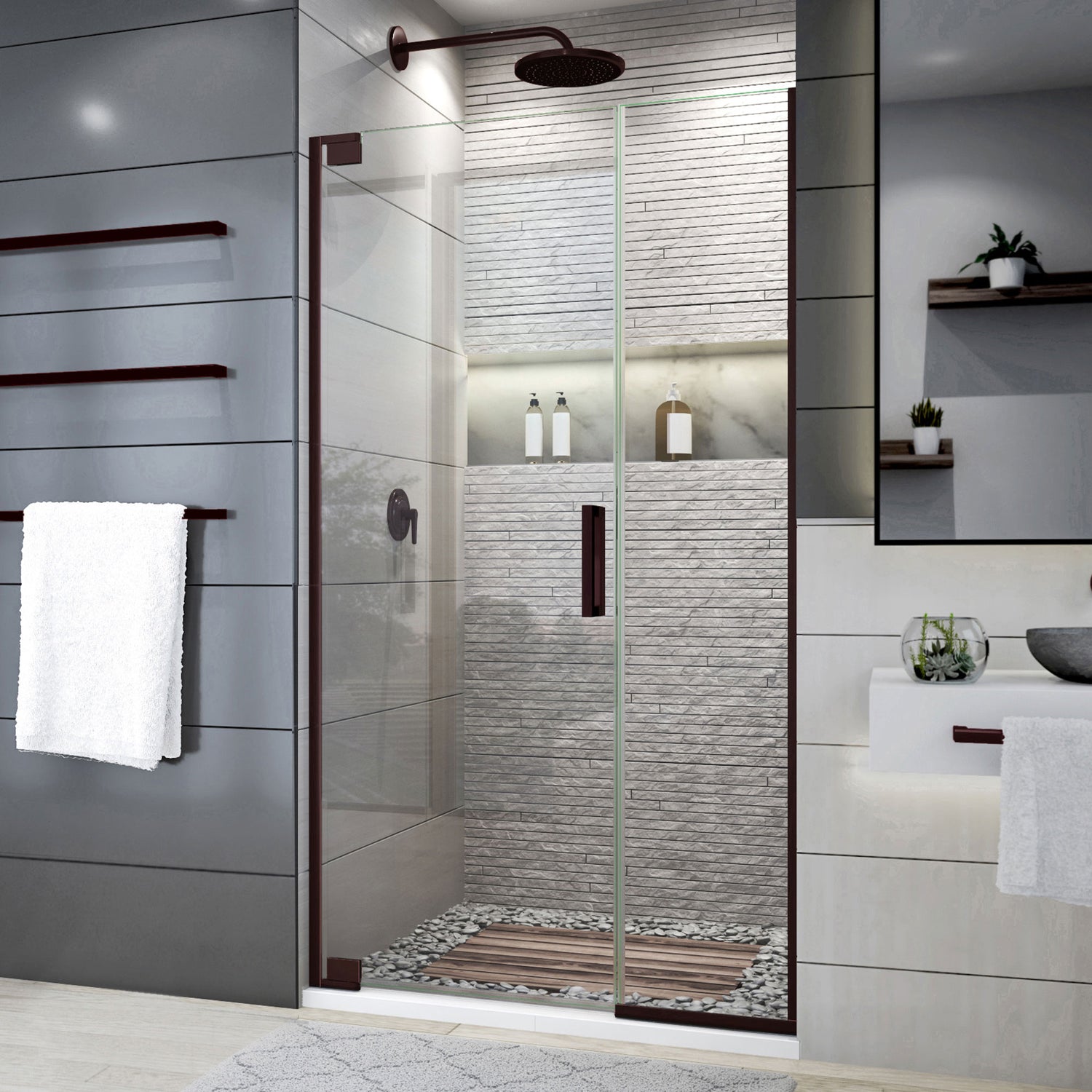 DreamLine Elegance Plus 39 3/4 - 40 1/2 in. W x 72 in. H Frameless Pivot Shower Door in Oil Rubbed Bronze