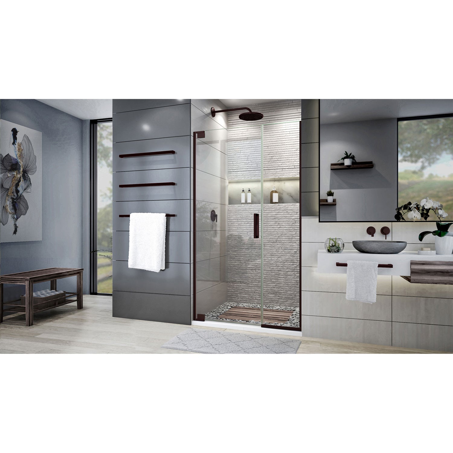 DreamLine Elegance Plus 39 3/4 - 40 1/2 in. W x 72 in. H Frameless Pivot Shower Door in Oil Rubbed Bronze