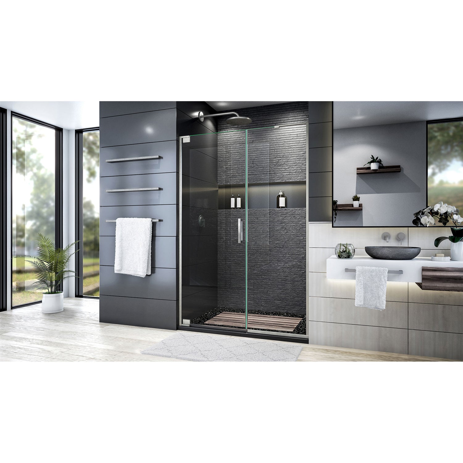 DreamLine Elegance Plus 51 3/4 -52 1/2 in. W x 72 in. H Frameless Pivot Shower Door in Brushed Nickel