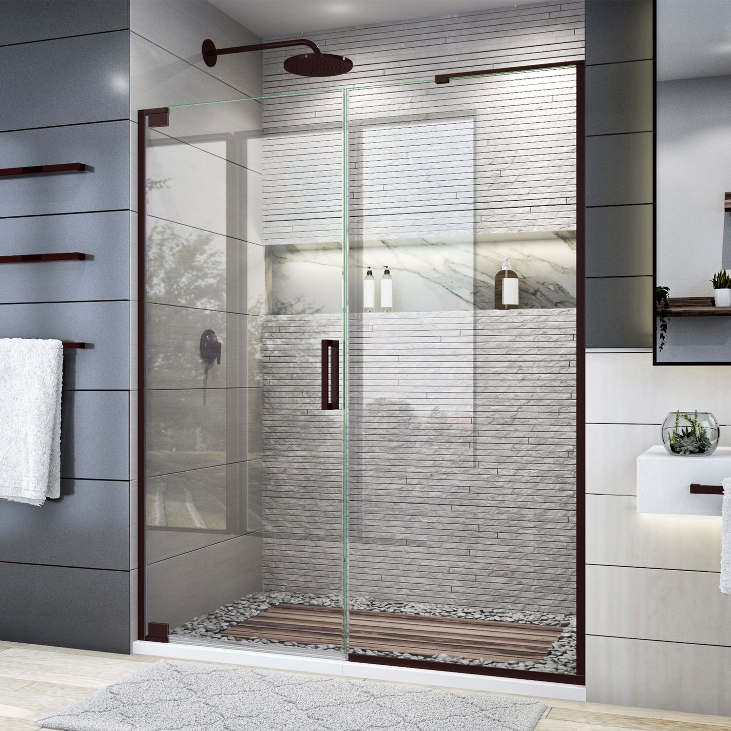 DreamLine Elegance Plus 58-58 3/4 in. W x 72 in. H Frameless Pivot Shower Door in Oil Rubbed Bronze