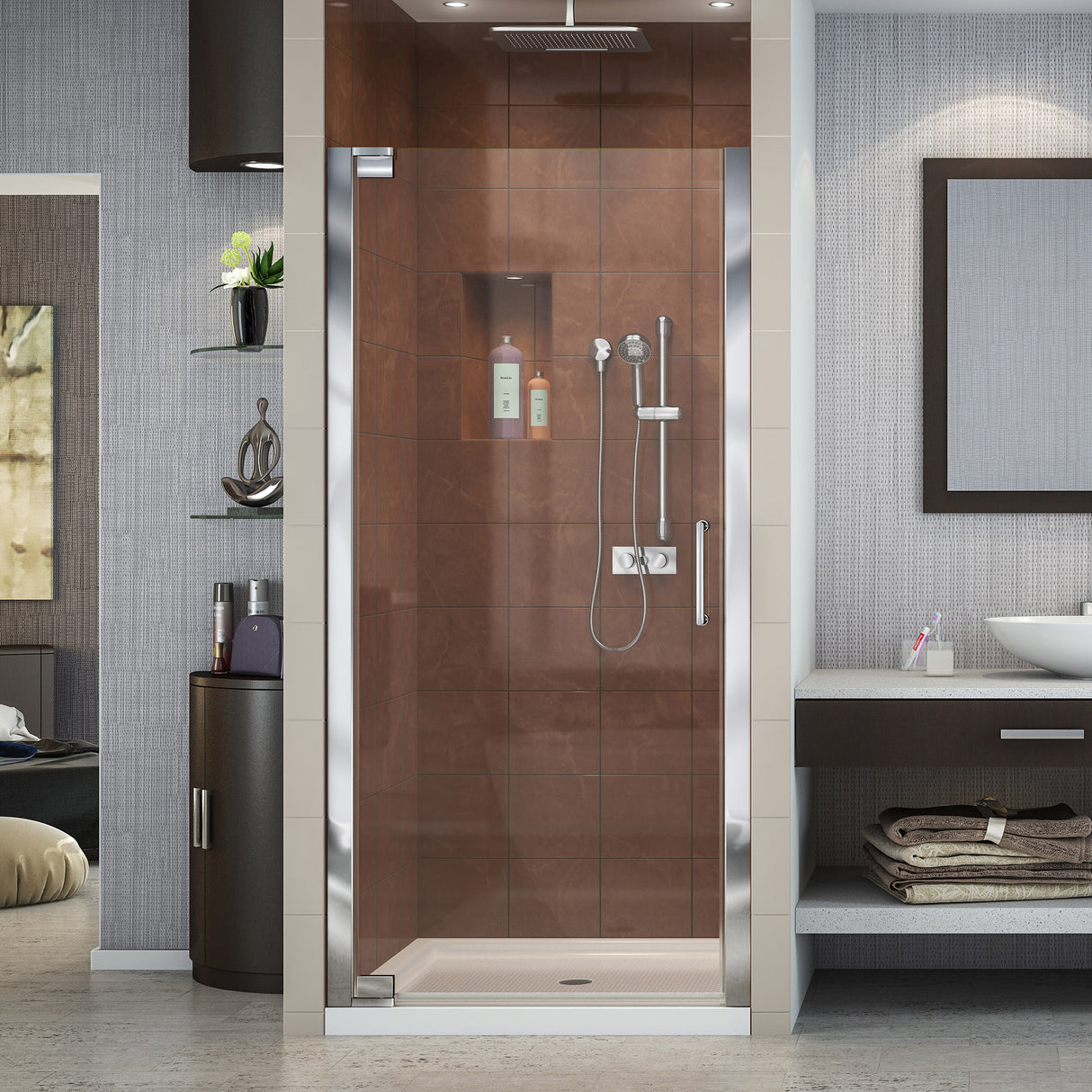 DreamLine Elegance 25 1/4 - 27 1/4 in. W x 72 in. H Frameless Pivot Shower Door in Chrome