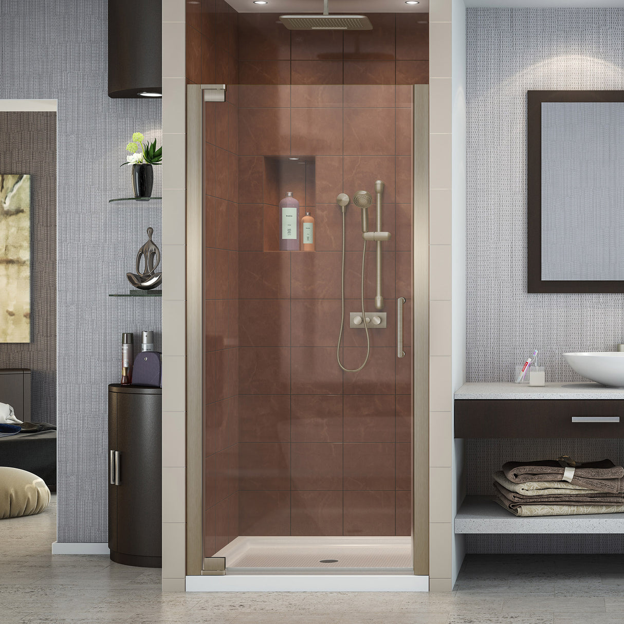 DreamLine Elegance 34-36 in. W x 72 in. H Frameless Pivot Shower Door in Brushed Nickel