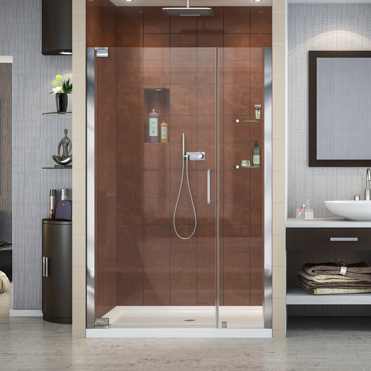 DreamLine Elegance 47 3/4 - 49 3/4 in. W x 72 in. H Frameless Pivot Shower Door in Chrome