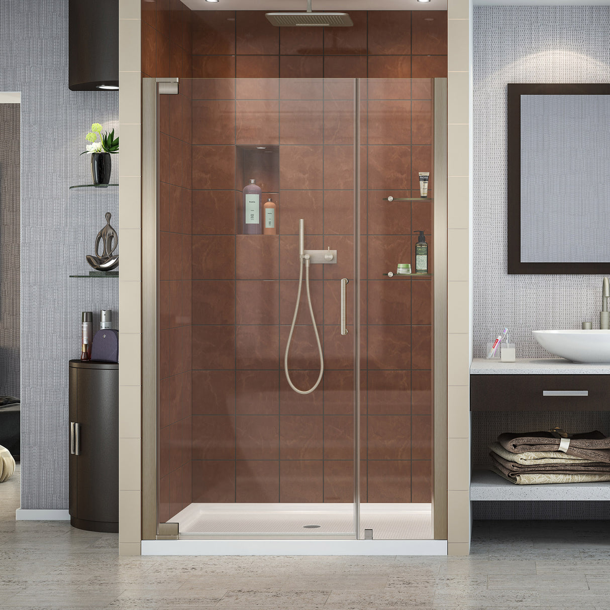 DreamLine Elegance 39-41 in. W x 72 in. H Frameless Pivot Shower Door in Brushed Nickel