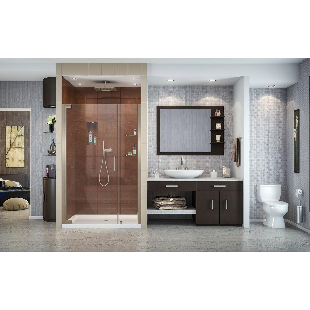 DreamLine Elegance 46-48 in. W x 72 in. H Frameless Pivot Shower Door in Brushed Nickel