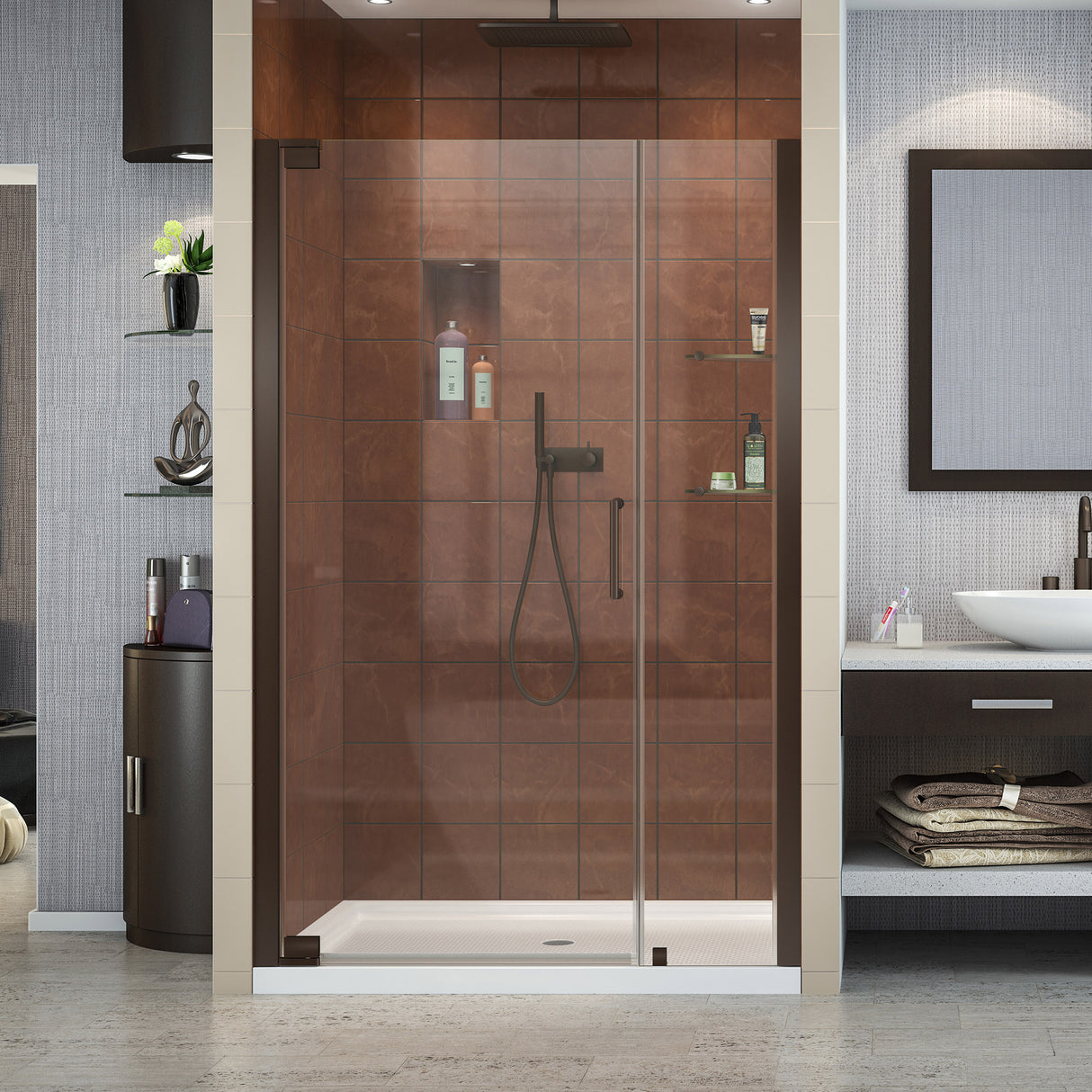 DreamLine Elegance 47 3/4 - 49 3/4 in. W x 72 in. H Frameless Pivot Shower Door in Oil Rubbed Bronze