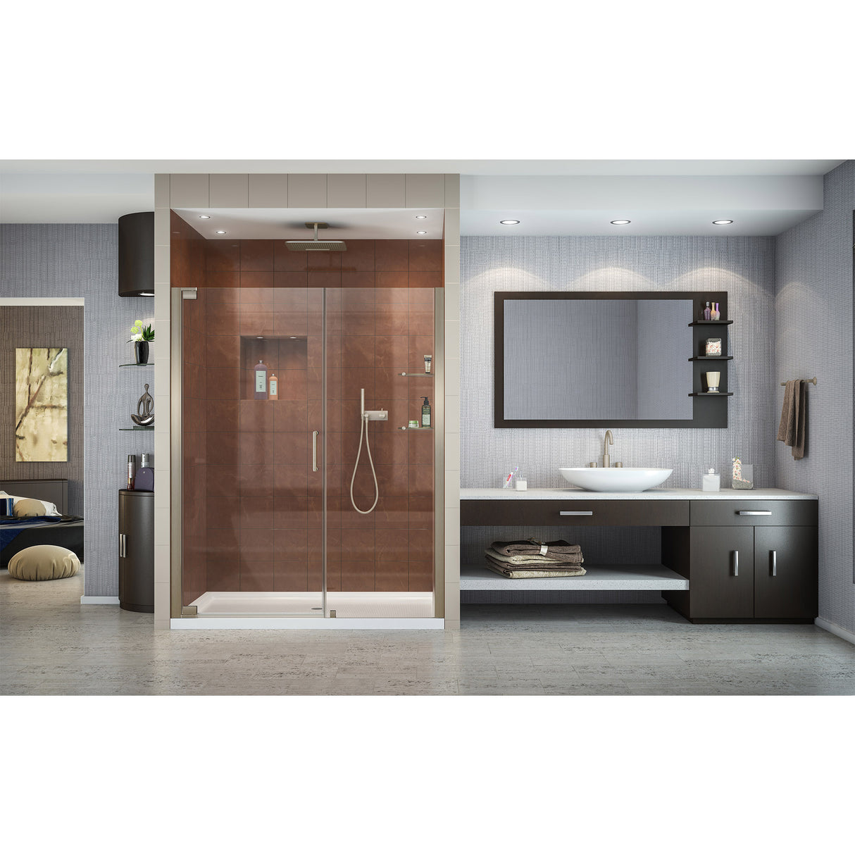 DreamLine Elegance 59 3/4 - 61 3/4 in. W x 72 in. H Frameless Pivot Shower Door in Brushed Nickel