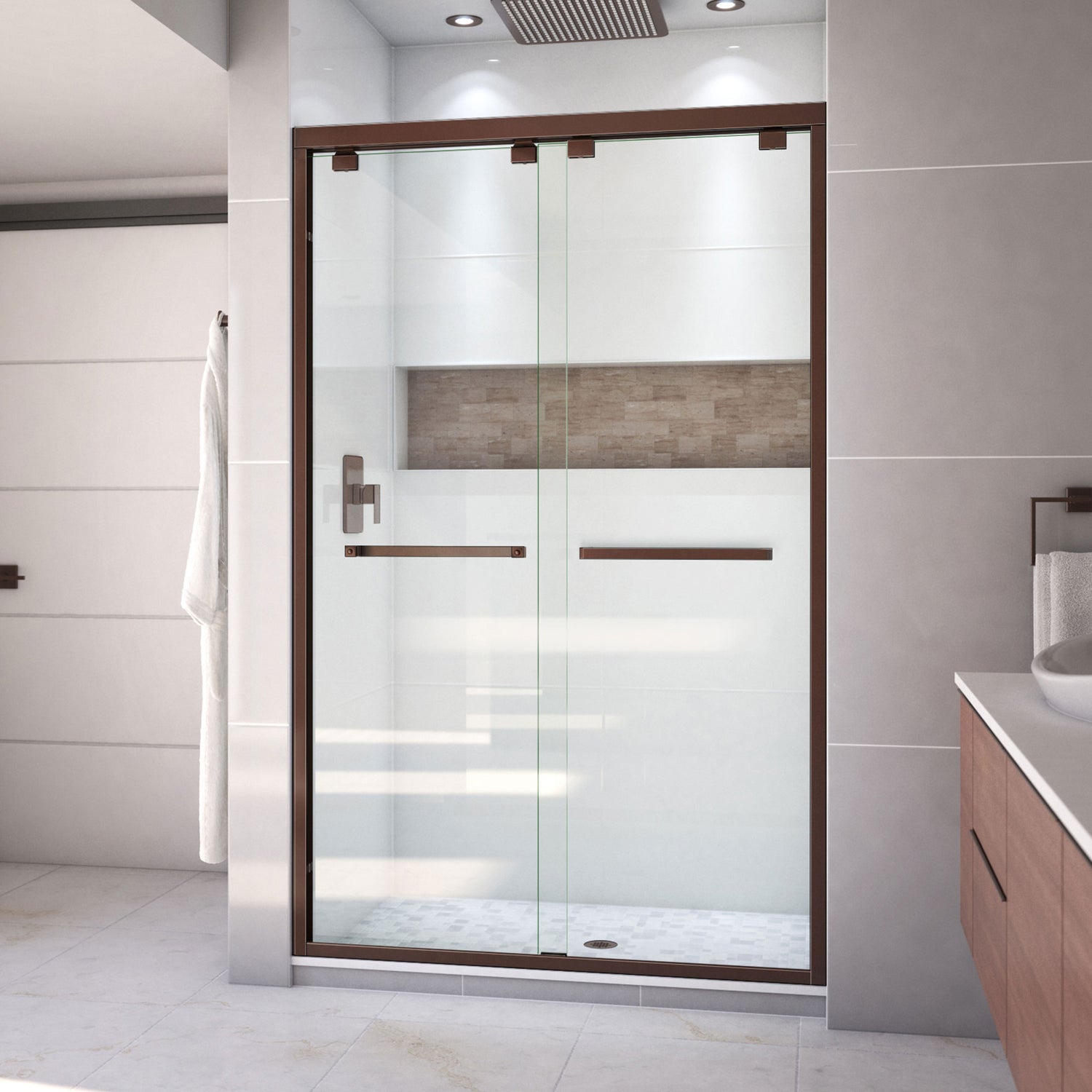 DreamLine Encore 44-48 in. W x 76 in. H Semi-Frameless Bypass Shower Door in Oil Rubbed Bronze