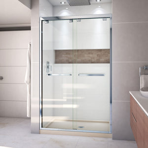 DreamLine Encore 32 in. D x 48 in. W x 78 3/4 in. H Bypass Shower Door in Chrome and Center Drain Biscuit Base Kit