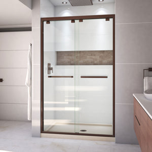 DreamLine Encore 36 in. D x 48 in. W x 78 3/4 in. H Bypass Shower Door in Oil Rubbed Bronze and Center Drain Biscuit Base Kit