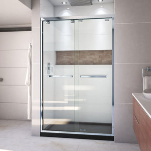 DreamLine Encore 34 in. D x 48 in. W x 78 3/4 in. H Bypass Shower Door in Chrome and Center Drain Black Base Kit