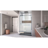DreamLine Encore 34 in. D x 48 in. W x 78 3/4 in. H Bypass Shower Door in Chrome and Center Drain Black Base Kit