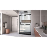 DreamLine Encore 34 in. D x 48 in. W x 78 3/4 in. H Bypass Shower Door in Satin Black and Center Drain Black Base Kit