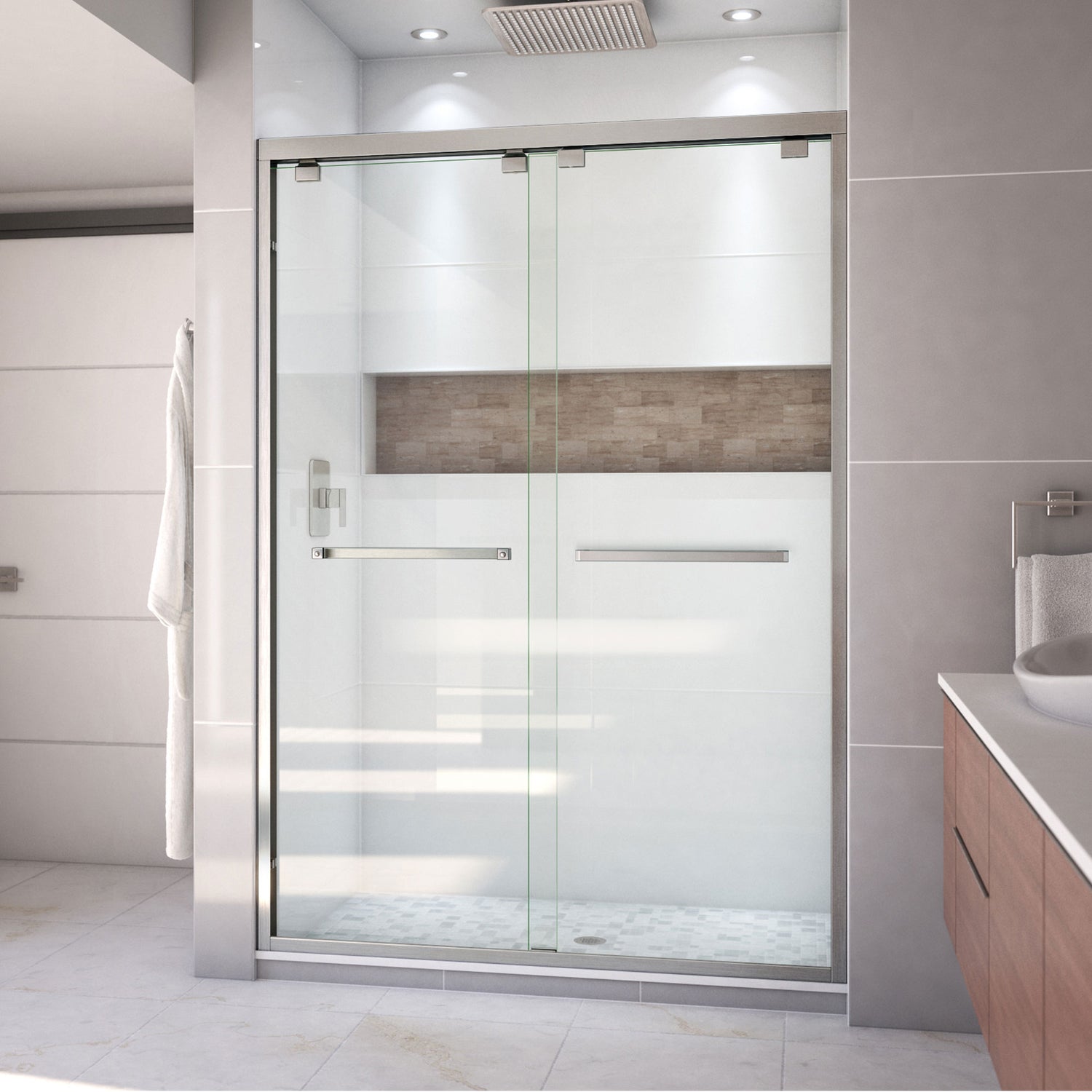 DreamLine Encore 50-54 in. W x 76 in. H Semi-Frameless Bypass Shower Door in Brushed Nickel