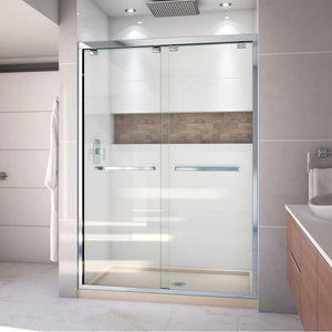 DreamLine Encore 32 in. D x 54 in. W x 78 3/4 in. H Bypass Shower Door in Chrome and Center Drain Biscuit Base Kit