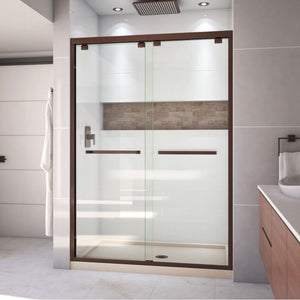 DreamLine Encore 32 in. D x 54 in. W x 78 3/4 in. H Bypass Shower Door in Oil Rubbed Bronze, Center Drain Biscuit Base Kit
