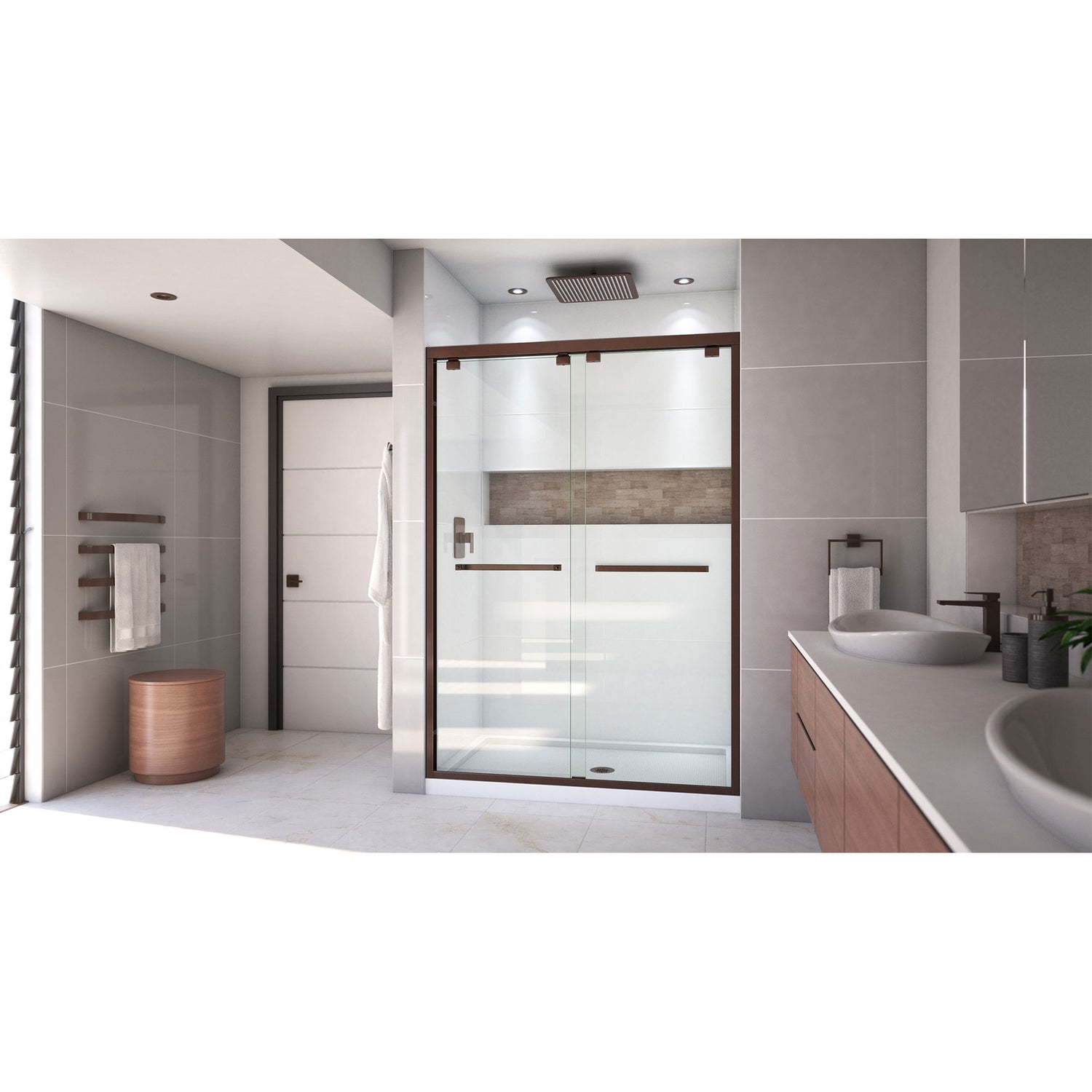 DreamLine Encore 32 in. D x 54 in. W x 78 3/4 in. H Bypass Shower Door in Oil Rubbed Bronze and Center Drain White Base Kit