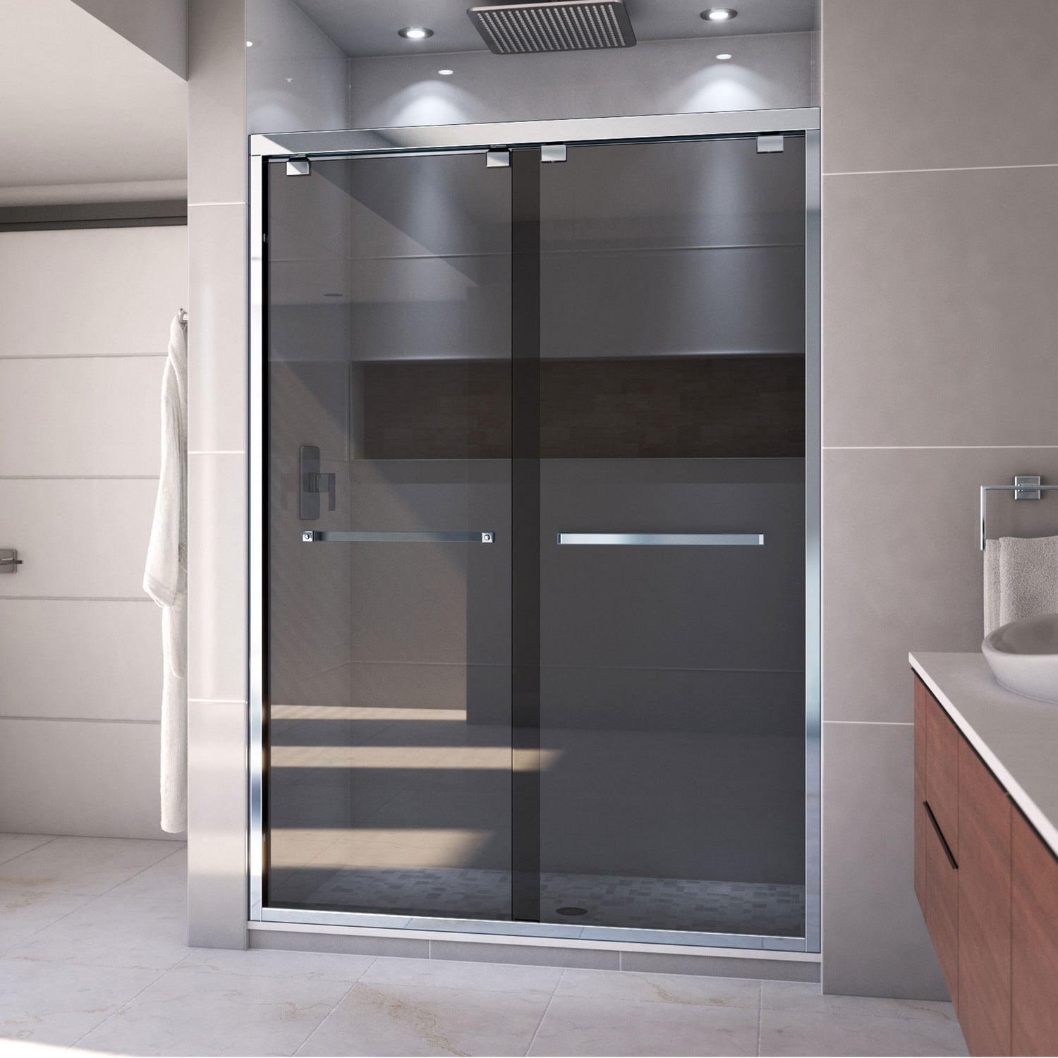 DreamLine Encore 50-54 in. W x 76 in. H Semi-Frameless Bypass Sliding Shower Door in Chrome and Gray Glass