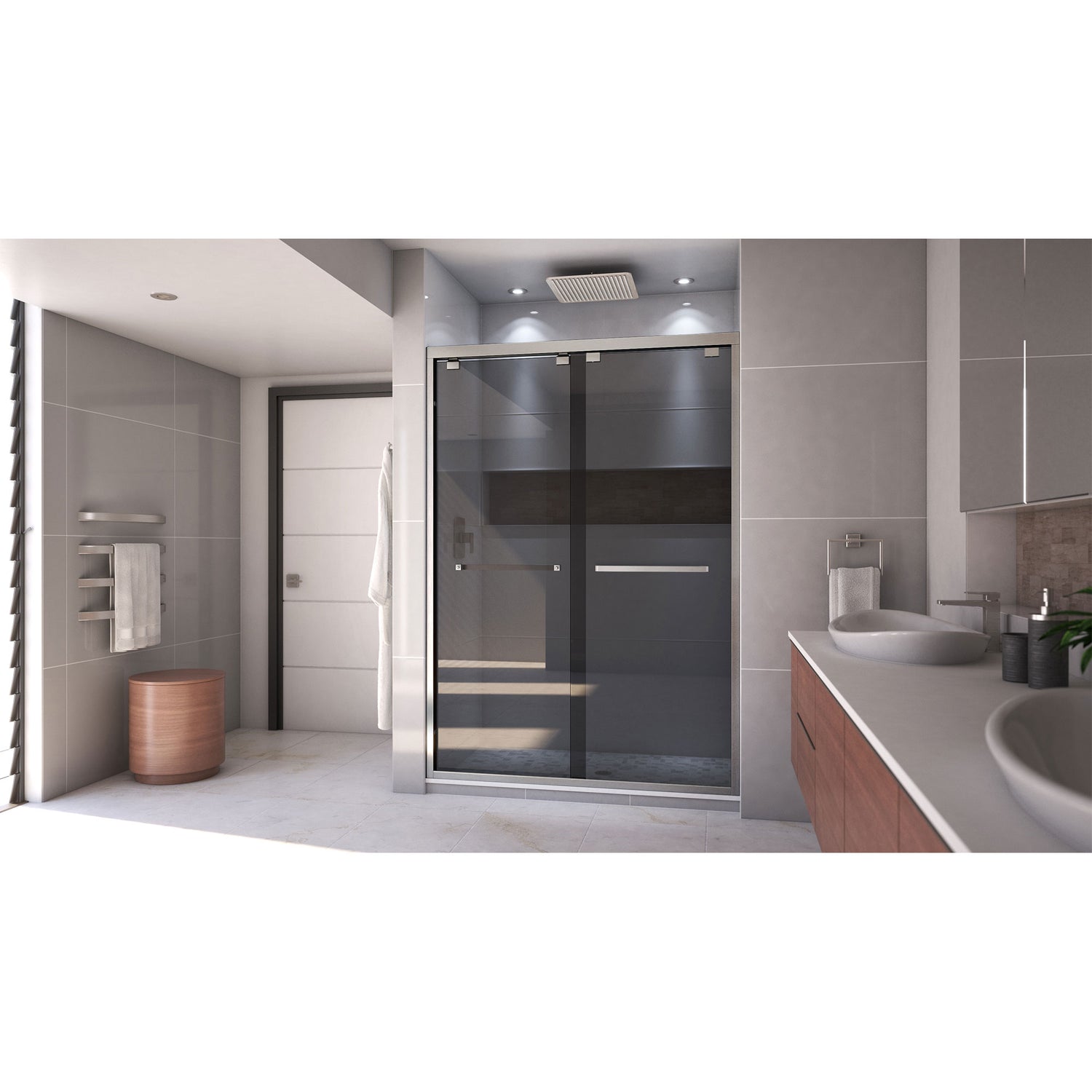 DreamLine Encore 50-54 in. W x 76 in. H Semi-Frameless Bypass Sliding Shower Door in Brushed Nickel and Gray Glass