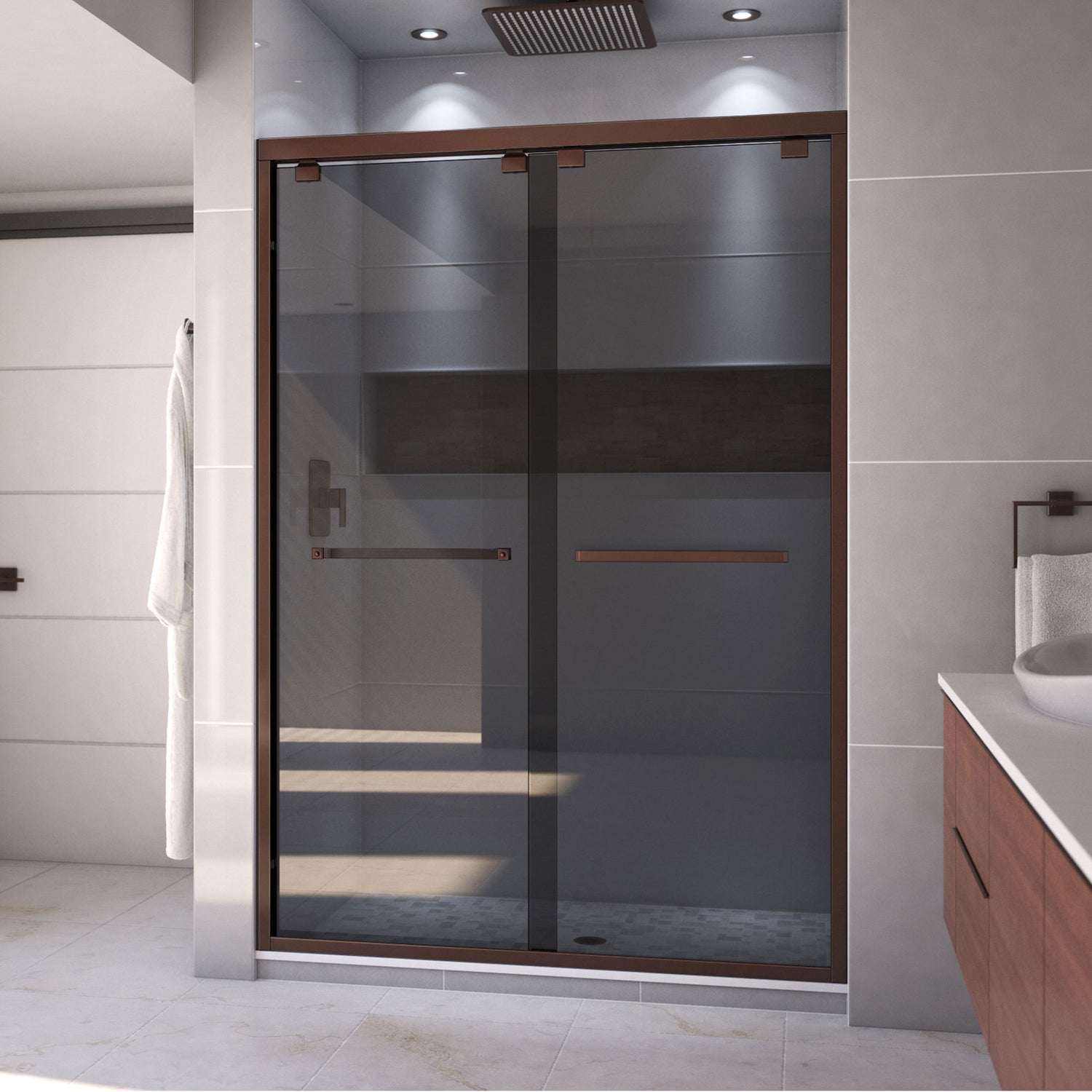 DreamLine Encore 50-54 in. W x 76 in. H Semi-Frameless Bypass Sliding Shower Door in Oil Rubbed Bronze and Gray Glass