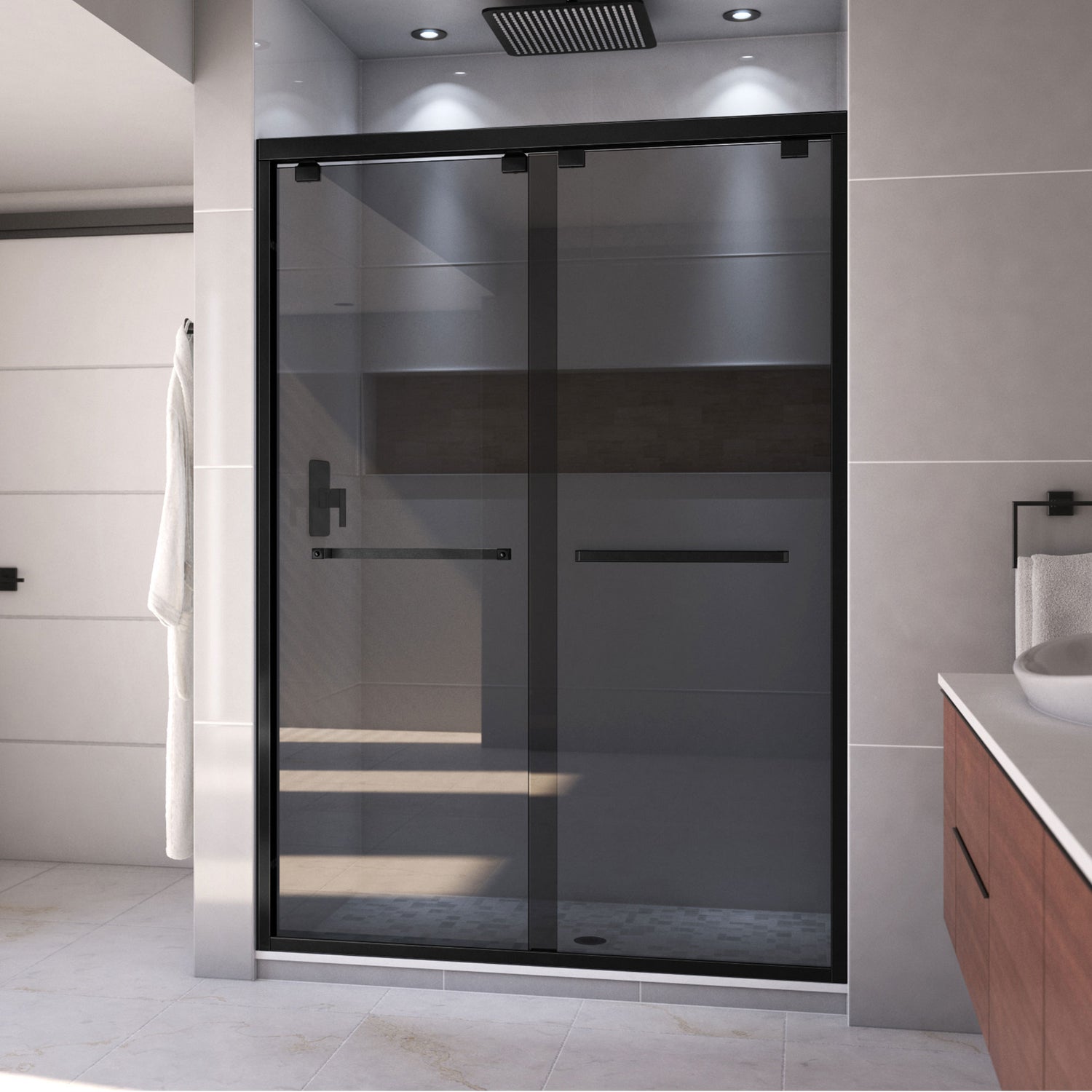DreamLine Encore 50-54 in. W x 76 in. H Semi-Frameless Bypass Sliding Shower Door in Satin Black and Gray Glass