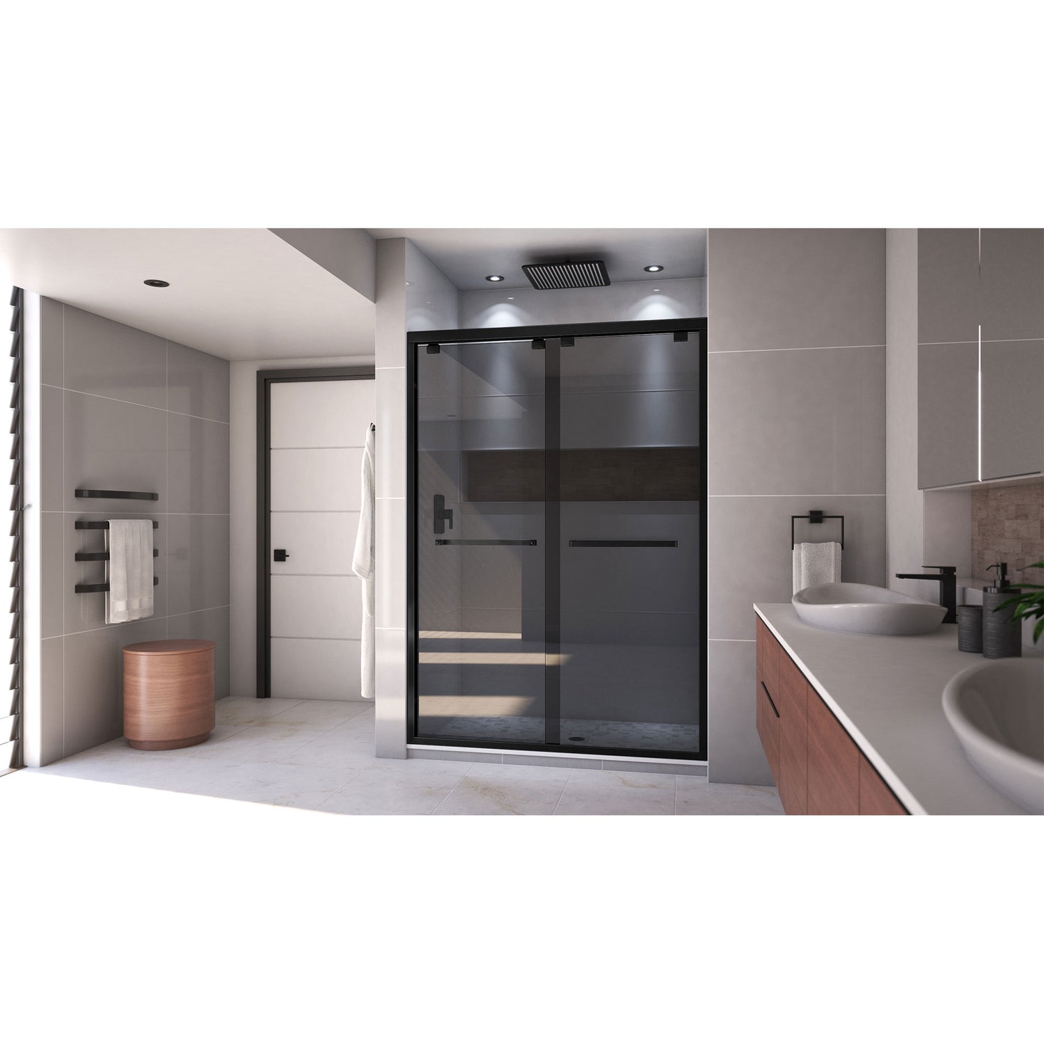 DreamLine Encore 50-54 in. W x 76 in. H Semi-Frameless Bypass Sliding Shower Door in Satin Black and Gray Glass