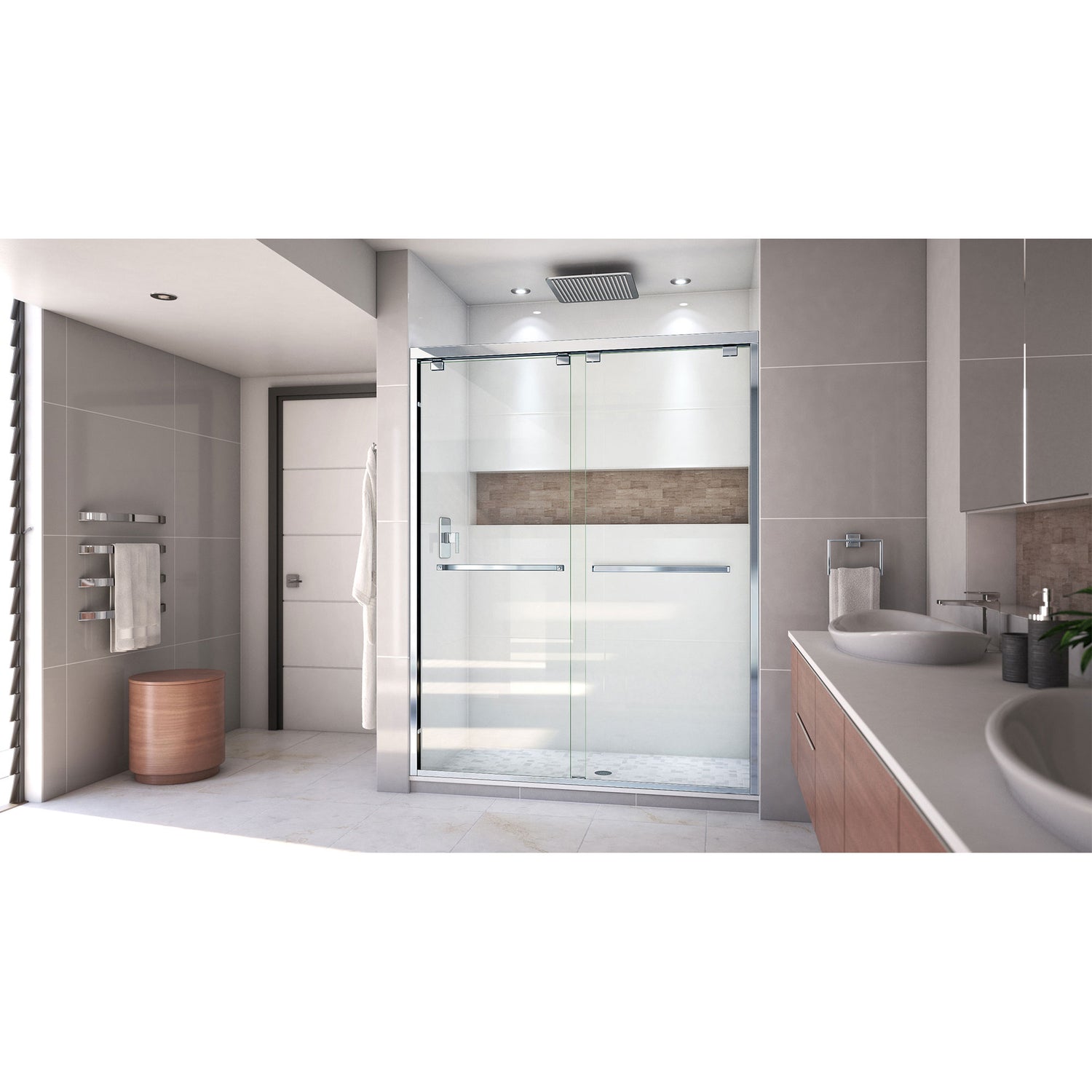 DreamLine Encore 56-60 in. W x 76 in. H Semi-Frameless Bypass Shower Door in Chrome