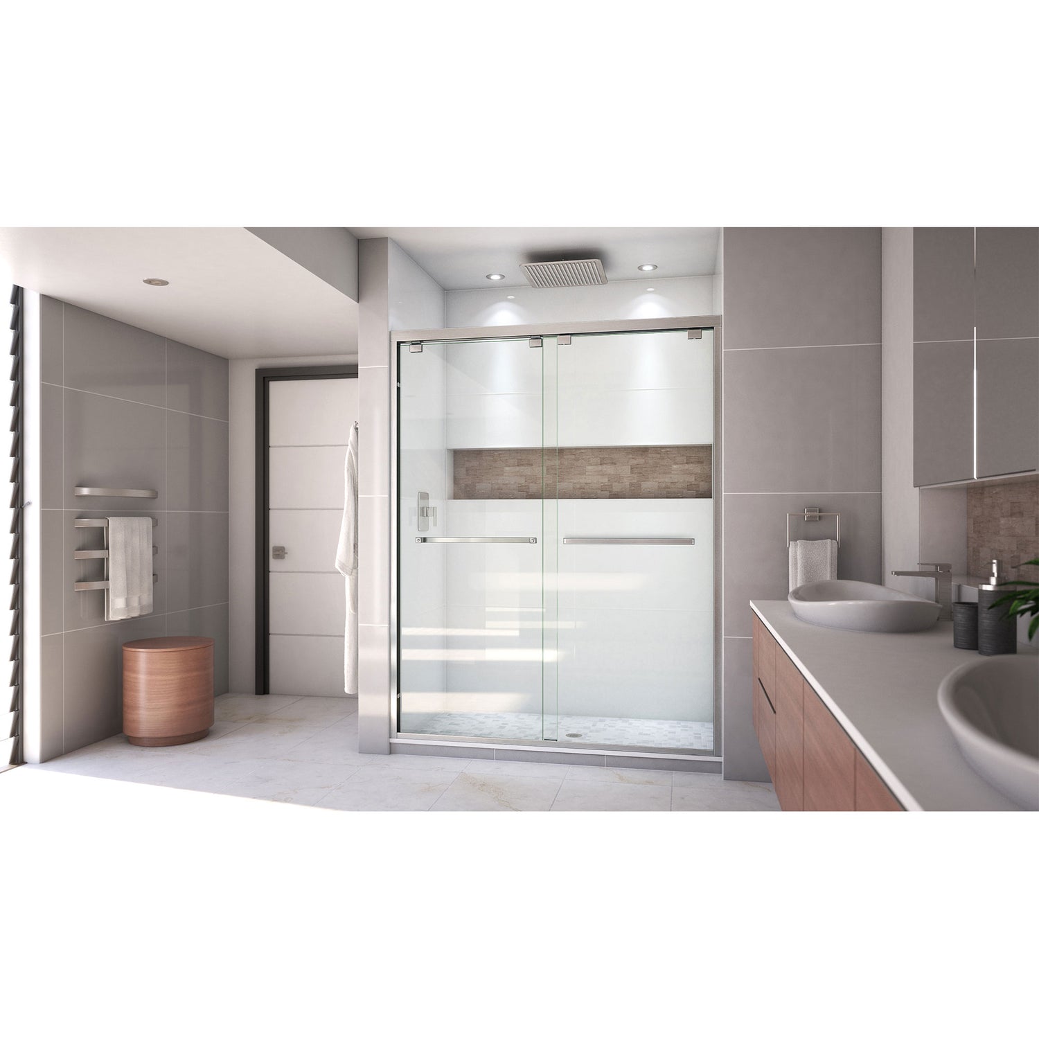 DreamLine Encore 56-60 in. W x 76 in. H Semi-Frameless Bypass Shower Door in Brushed Nickel