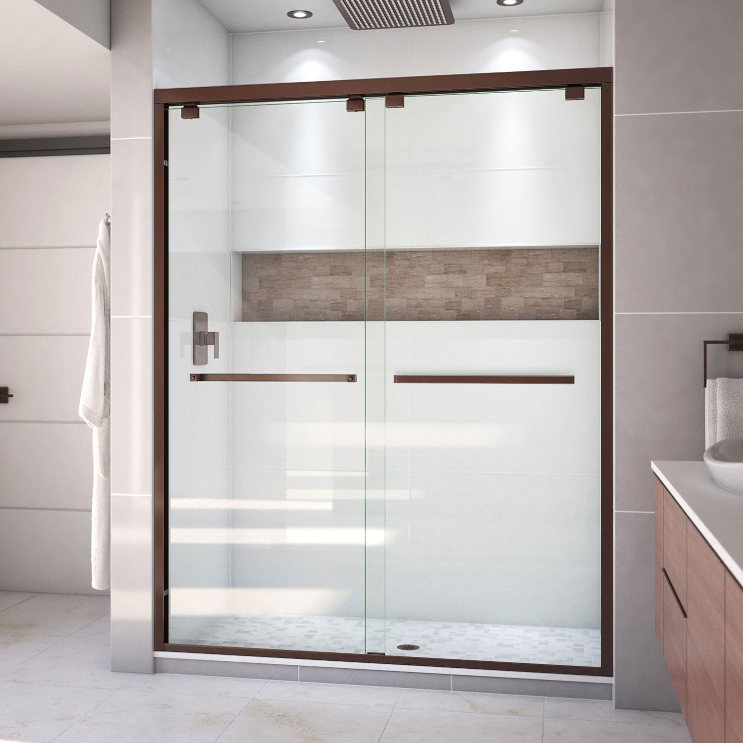 DreamLine Encore 56-60 in. W x 76 in. H Semi-Frameless Bypass Shower Door in Oil Rubbed Bronze