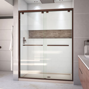 DreamLine Encore 34 in. D x 60 in. W x 78 3/4 in. H Bypass Shower Door in Oil Rubbed Bronze and Center Drain Biscuit Base Kit