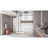 DreamLine Encore 34 in. D x 60 in. W x 78 3/4 in. H Bypass Shower Door in Chrome and Right Drain Biscuit Base Kit