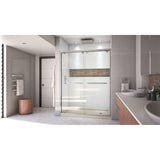 DreamLine Encore 36 in. D x 60 in. W x 78 3/4 in. H Bypass Shower Door in Brushed Nickel and Right Drain Biscuit Base Kit