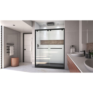 DreamLine Encore 32 in. D x 60 in. W x 78 3/4 in. H Bypass Shower Door in Satin Black and Left Drain Black Base Kit