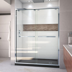 DreamLine Encore 32 in. D x 60 in. W x 78 3/4 in. H Bypass Shower Door in Chrome and Right Drain Black Base Kit